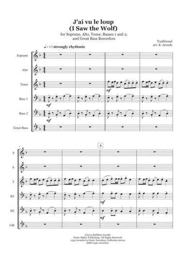 J'ai Vu Le Loup (recorder ensemble) (arr. Kathleen Arends & Drake Mabry)