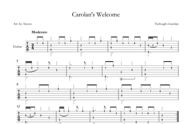 Carolan's Welcome Guitar Tab Celtic Music Traditional (arr. Arezzo Music)