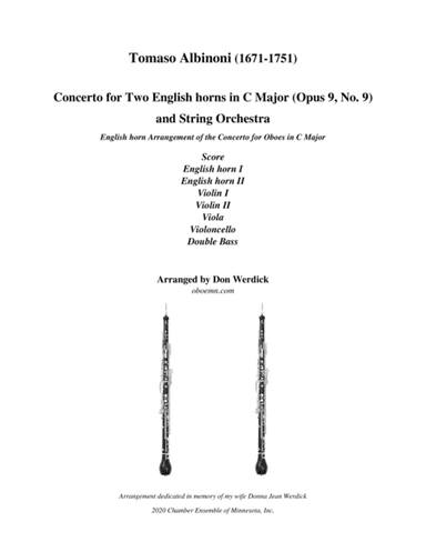 Concerto for Two English horns in C Major, Op. 9 No. 9 and String Orchestra (arr. Don Werdick (1946 - ))