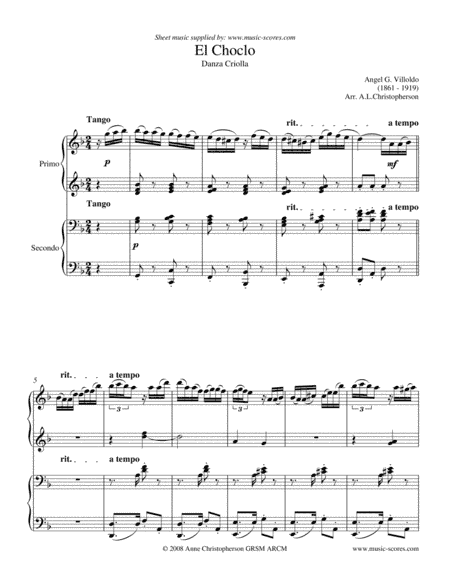 El Choclo - Piano Duet (arr. Anne Christopherson GRSM ARCM)