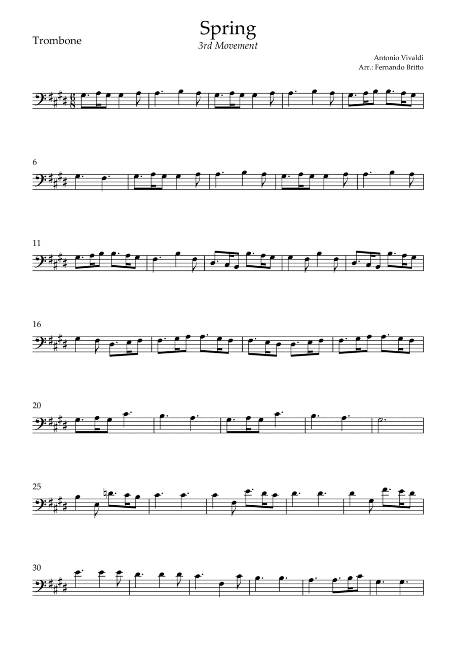 Spring - 3rd Movement (Antonio Vivaldi) for Trombone Solo (arr. Fernando Britto)