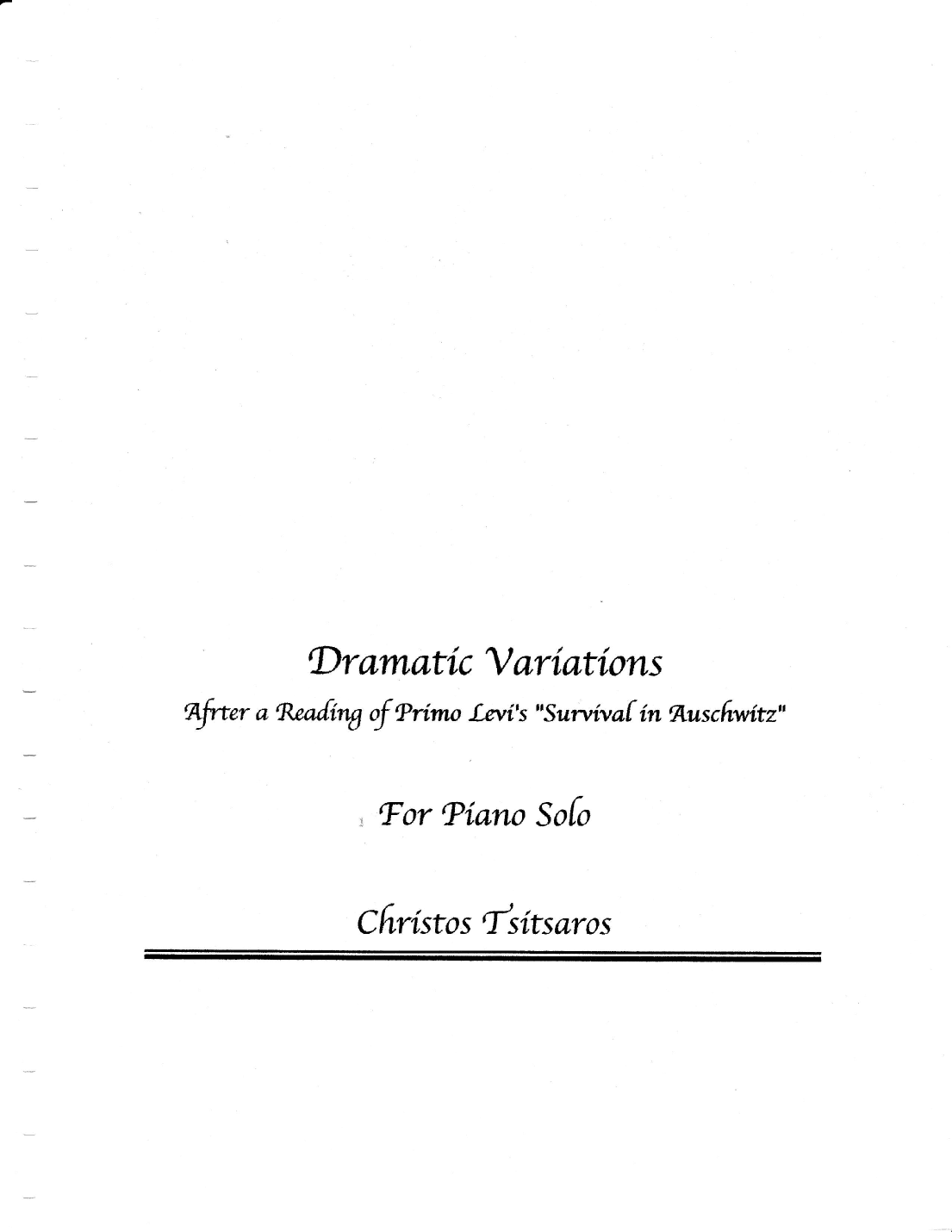 Dramatic Variations After a Reading of Primo Levi's "Survival in Auschwitz"