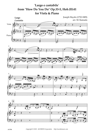 Largo e cantabile’ from ’How Do You Do’ Op.33-5, Hob.III:41 for Viola & Piano (arr. Kamada, Mikio)