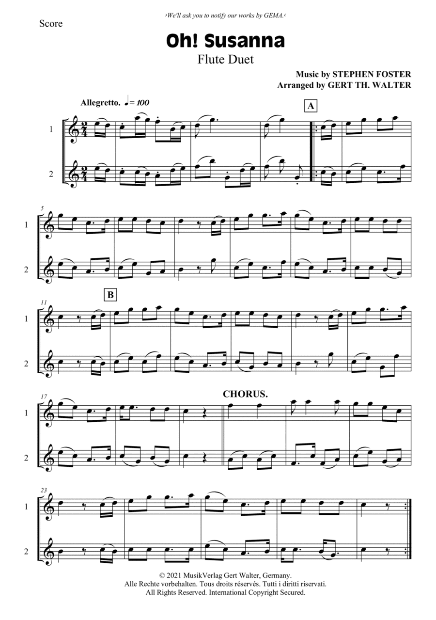 Oh! Susanna (arr. Gert Th. Walter)