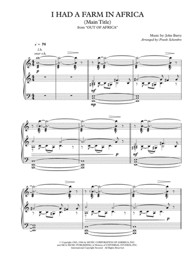 I Had A Farm In Africa (main Title) (arr. Frank Schembre)