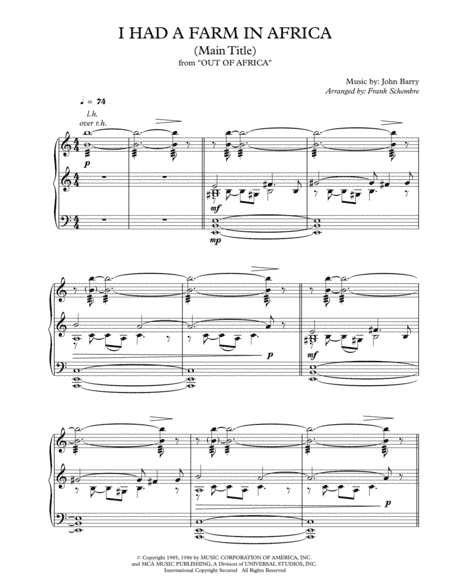 I Had A Farm In Africa (main Title) (arr. Frank Schembre)