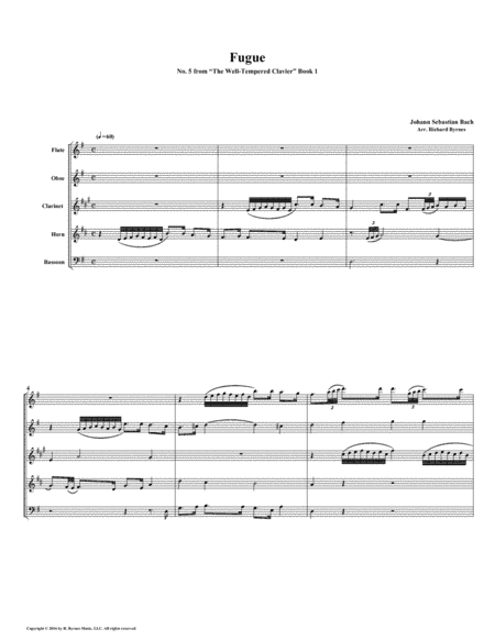 Fugue 05 from Well-Tempered Clavier, Book 1 (Woodwind Quintet) (arr. Richard Byrnes)