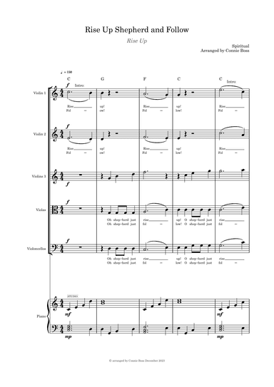 Rise Up Shepherd and Follow Strings quintet and piano (arr. Connie Boss)