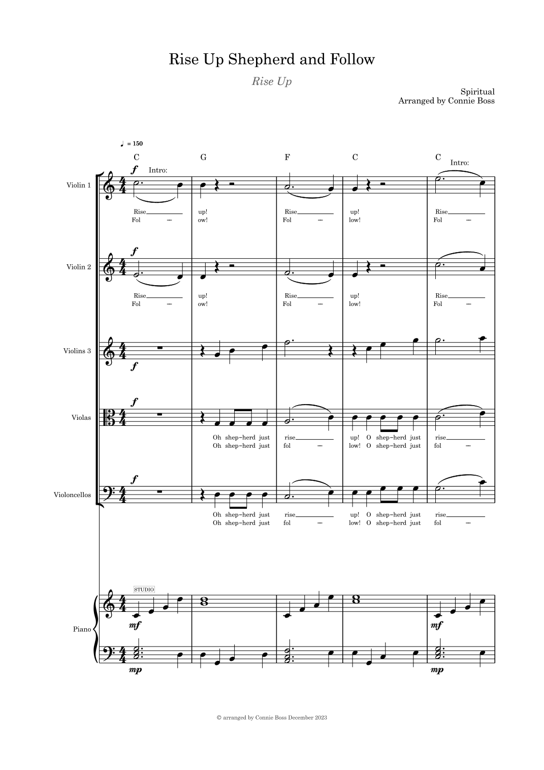 Rise Up Shepherd and Follow Strings quintet and piano (arr. Connie Boss)