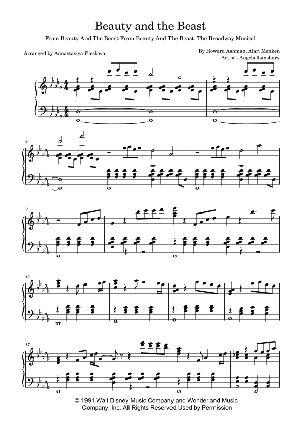 Beauty And The Beast (arr. Annastasiya Pieskova)