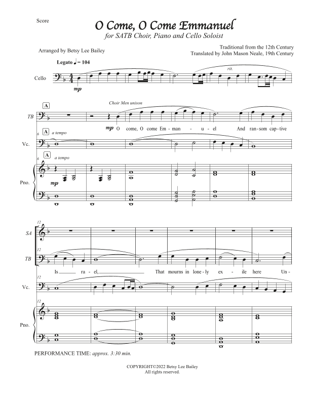 O Come, O Come Emmanuel (arr. Betsy Lee Bailey)