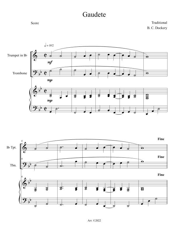 Gaudete (Trumpet and Trombone Duet with Piano Accompaniment) (arr. B. C. Dockery)
