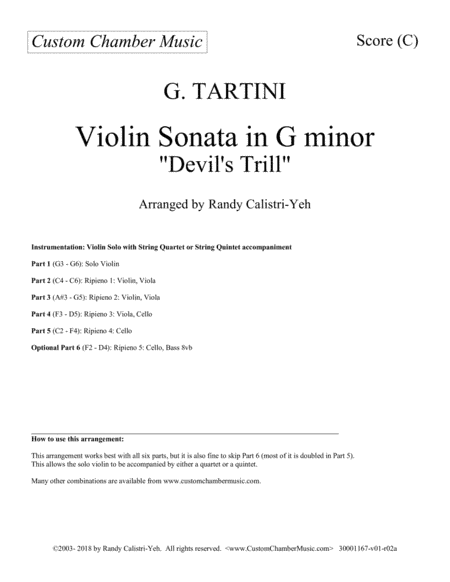 Tartini "Devil's Trill" Sonata (solo violin and string quartet/quintet) (arr. Randy Calistri-Yeh)