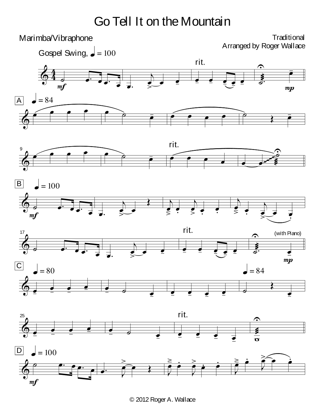 Go Tell It on the Mountain (Vibraphone & Piano) (arr. Roger Wallace)