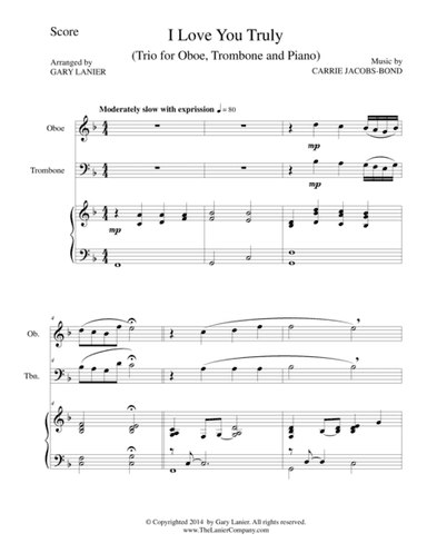 I LOVE YOU TRULY (Trio – Oboe, Trombone, and Piano with Score and Parts) (arr. Gary Lanier)