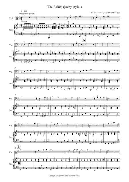 The Saints (Jazzy Style!) for Viola and Piano (arr. David Burndrett)