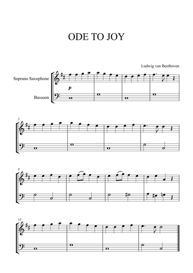 Beethoven - Ode to Joy (for Soprano Saxophone and Bassoon) (arr. Cadenza Editions)