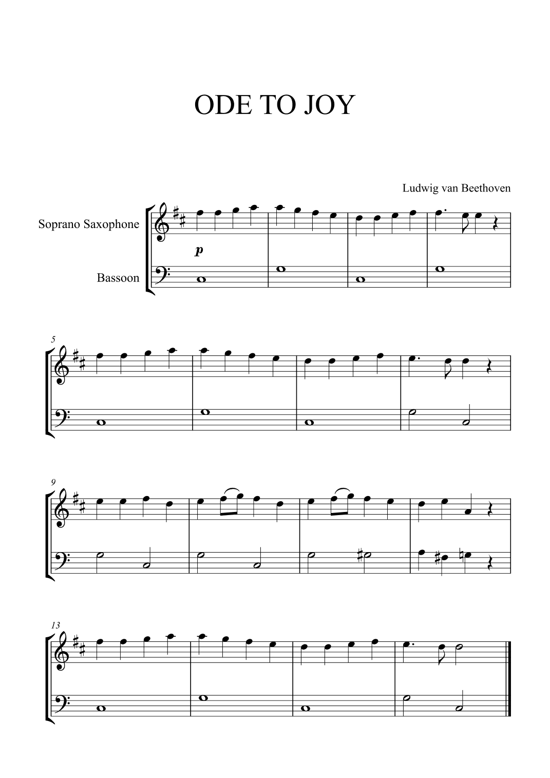Beethoven - Ode to Joy (for Soprano Saxophone and Bassoon) (arr. Cadenza Editions)