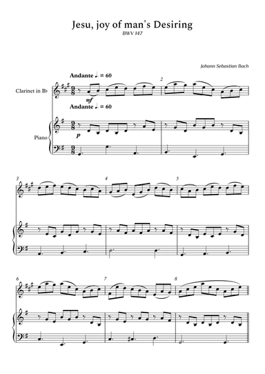 Jesu, Joy of Man's Desiring for Clarinet and Piano (Arpeggios Not Chords) - Score and Parts (arr. Cássio Silva Chaves)