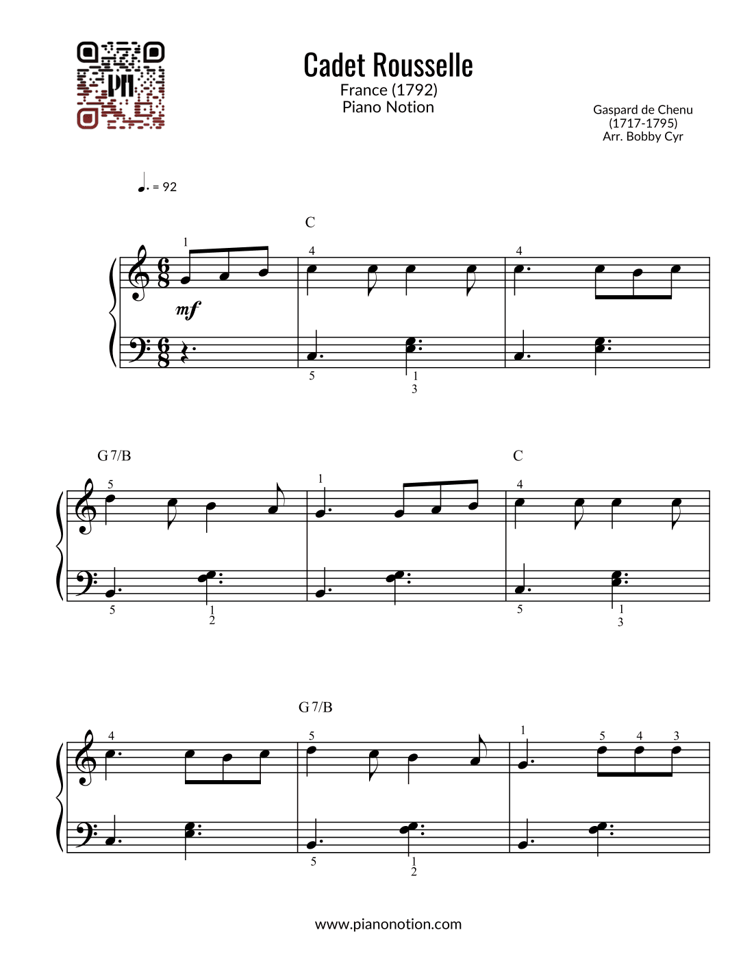 Cadet Rousselle - Comptines (piano facile) (arr. Bobby Cyr - Piano Notion)