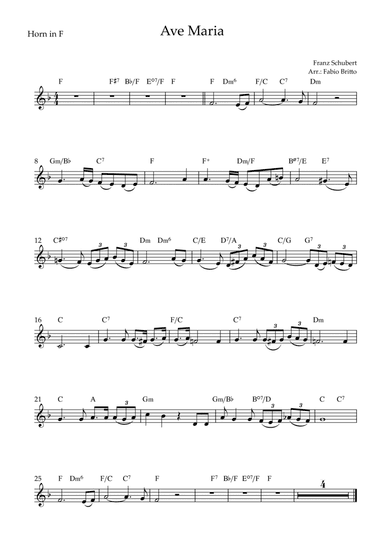 Ave Maria (Franz Schubert) for Horn in F Solo with Chords (Simplified) (arr. Fabio Britto)