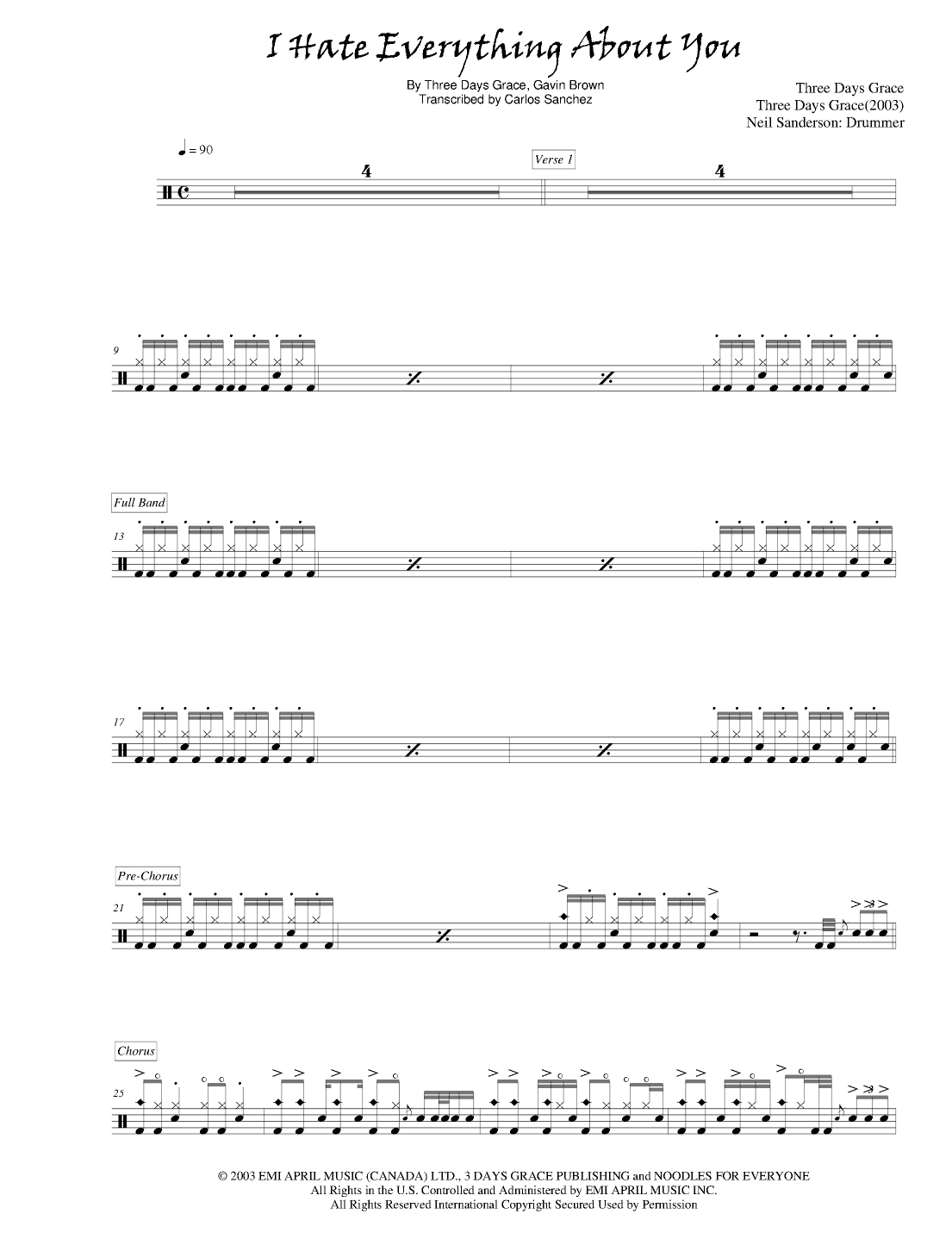 I Hate Everything About You (arr. Carlos Sanchez)