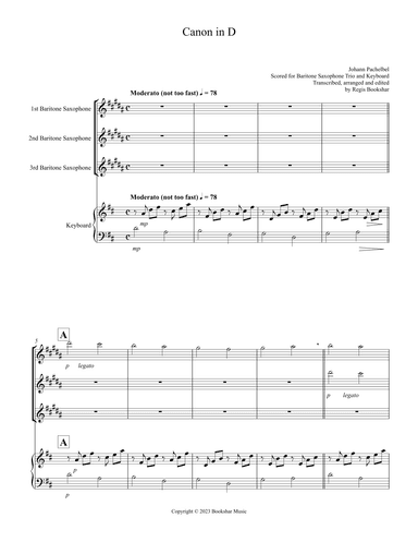 Canon in D (Pachelbel) (D) (Baritone Saxophone Trio, Keyboard) (arr. Regis Bookshar)