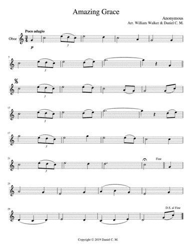 Amazing Grace for oboe and piano (arr. Daniel C. M.)