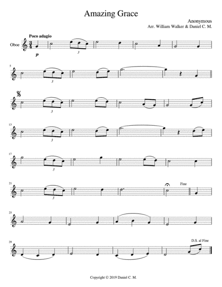 Amazing Grace for oboe and piano (arr. Daniel C. M.)