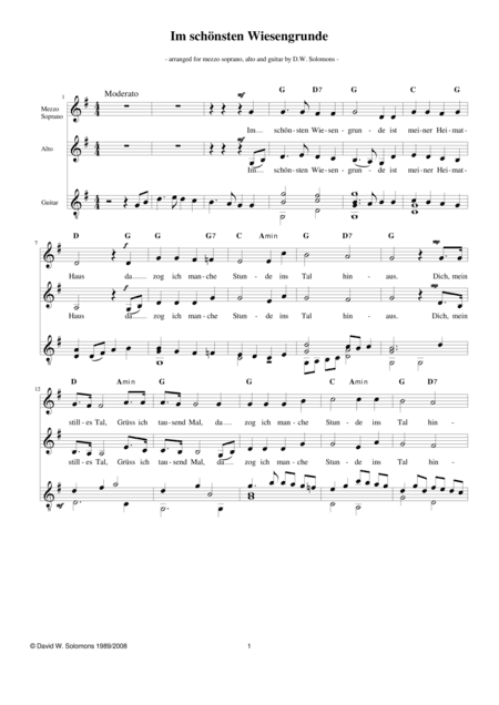 Im schönsten Wiesengrunde for mezzo-soprano, alto and guitar (arr. David Warin Solomons)