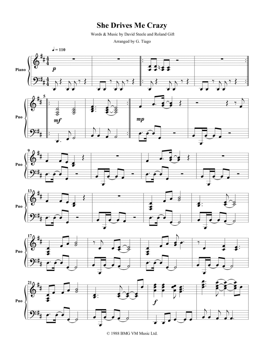 She Drives Me Crazy (arr. G. Tiago)