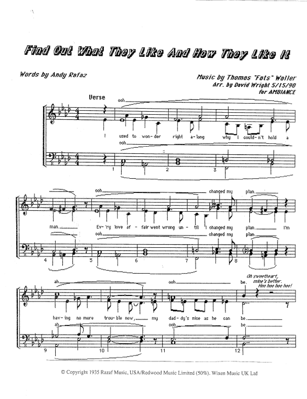 Find Out What They Like And How They Like It (arr. David Wright)