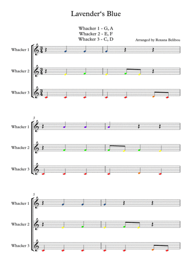 Lavender's Blue for 8 Notes Diatonic Boomwhackers (arr. Roxana Belibou)