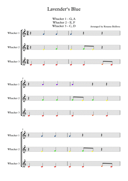 Lavender's Blue for 8 Notes Diatonic Boomwhackers (arr. Roxana Belibou)