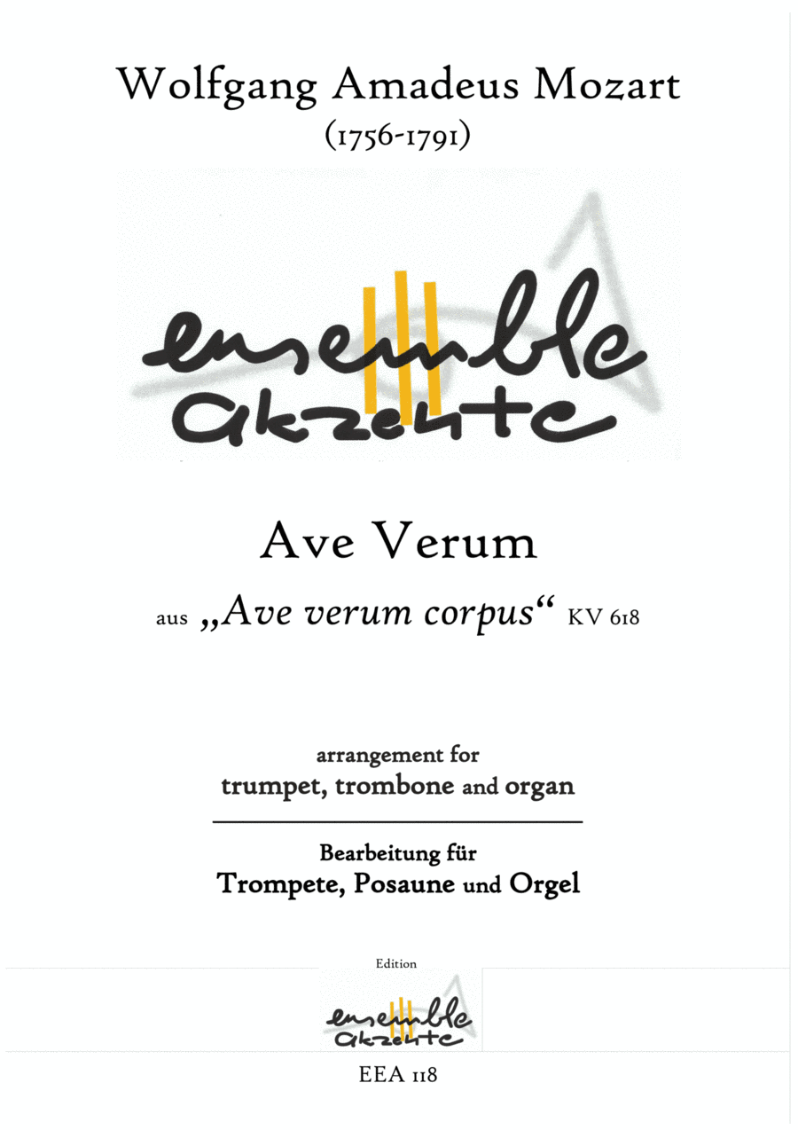 Ave Verum Corpus - arrangement for trumpet, trombone and organ (arr. Matthias Eckart - Edition Ensemble Akzente)