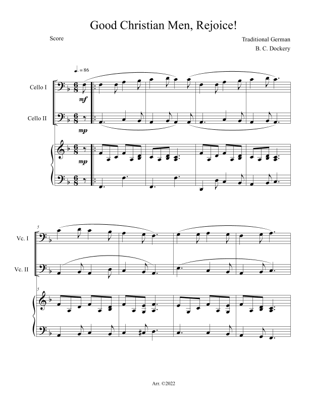 Good Christian Men, Rejoice! (Cello Duet with Piano Accompaniment) (arr. B. C. Dockery)