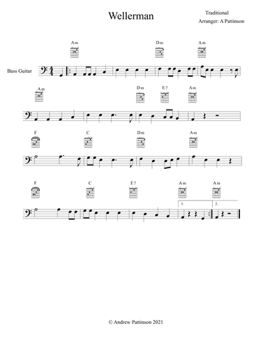 Wellerman for Bass Guitar with Chords (arr. Andrew Pattinson)