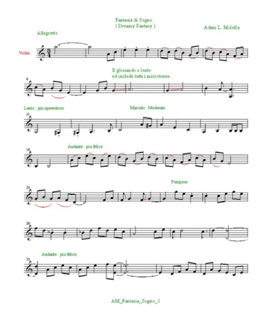 Dreamy Fantasy : Fantasia di Sogno three page violin solo .