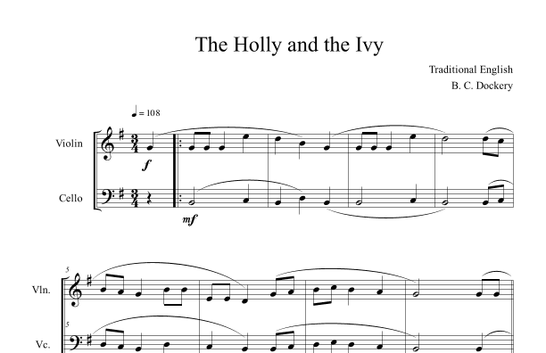 The Holly and the Ivy (Violin and Cello Duet) (arr. B. C. Dockery)