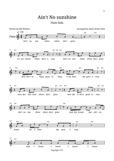 Ain't No Sunshine (arr. Aliese Watts)