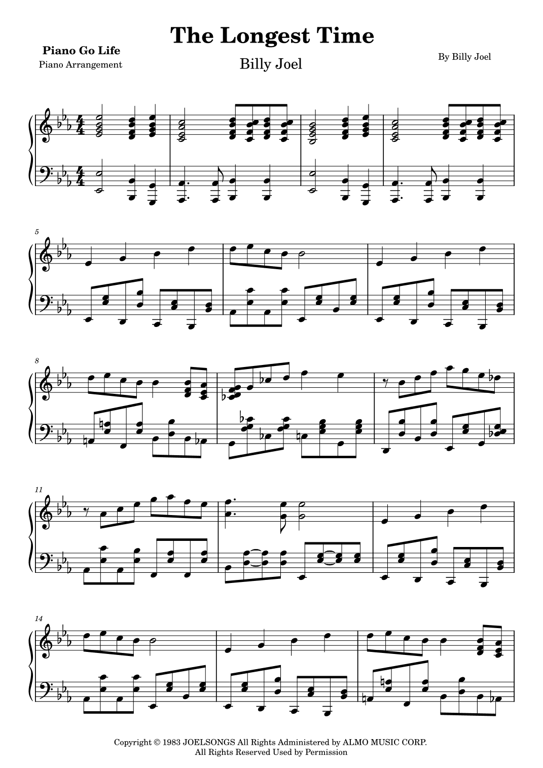The Longest Time (arr. Piano Go Life)