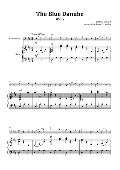 The Blue Danube - Double Bass and Piano with Chord Notations (arr. Glauco Fernandes)