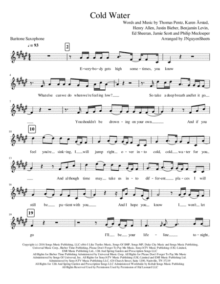 Cold Water (arr. JNguyenSheets)