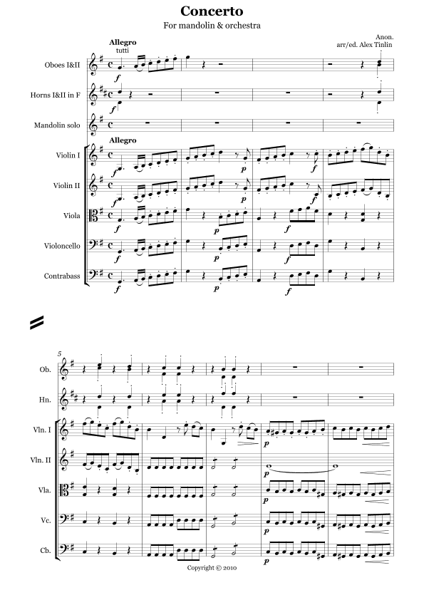 Concerto for Mandolin and Orchestra (arr. Alex Tinlin)