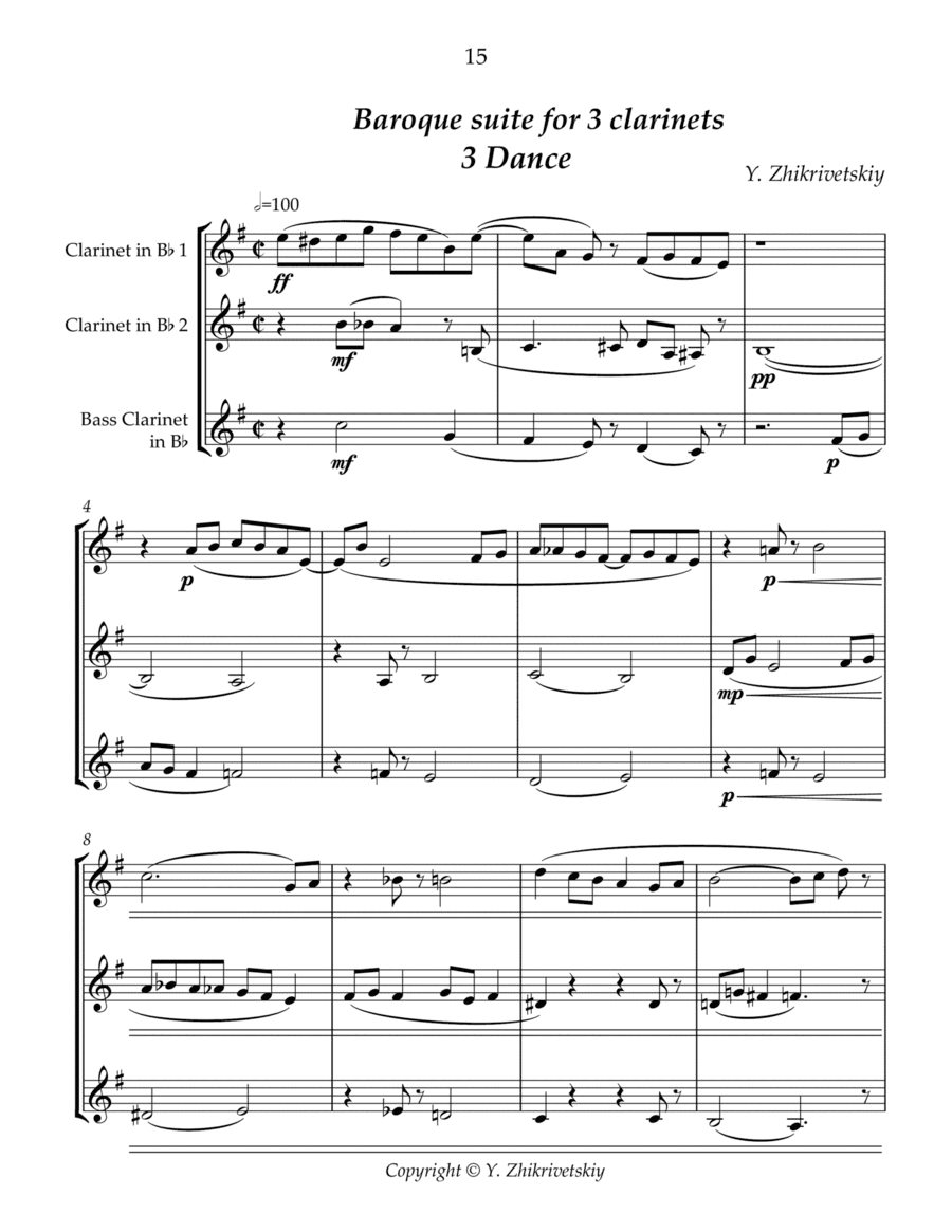 Baroque Suite for 3 clarinets. 3 Dancing.