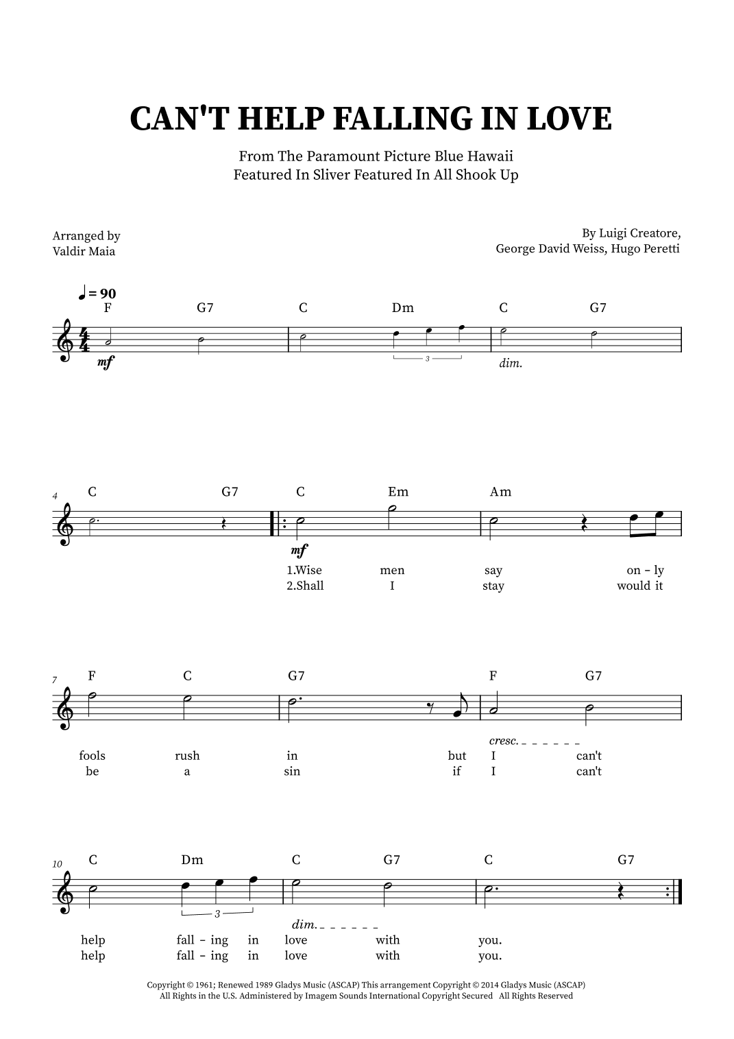 Can't Help Falling In Love (arr. Valdir Maia)