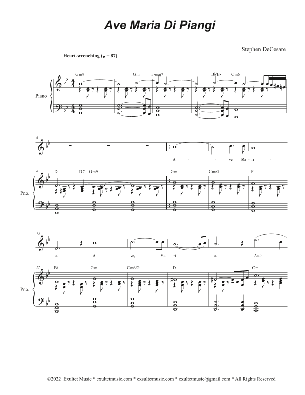 Ave Maria Di Piangi (Vocal solo - Medium Key)