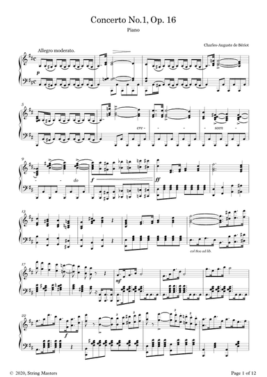 Concerto No 1, Op 16 Piano Accompaniment (de Beriot) (arr. String Masters)