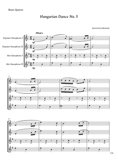 Hungarian Dance No. 5 for Saxophone Quartet (arr. Cássio Silva Chaves)