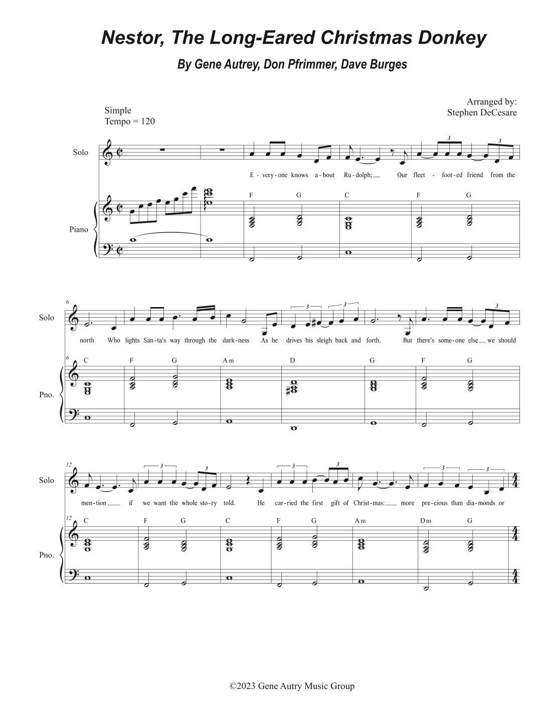 Nestor, The Long-eared Christmas Donkey (arr. Stephen DeCesare)